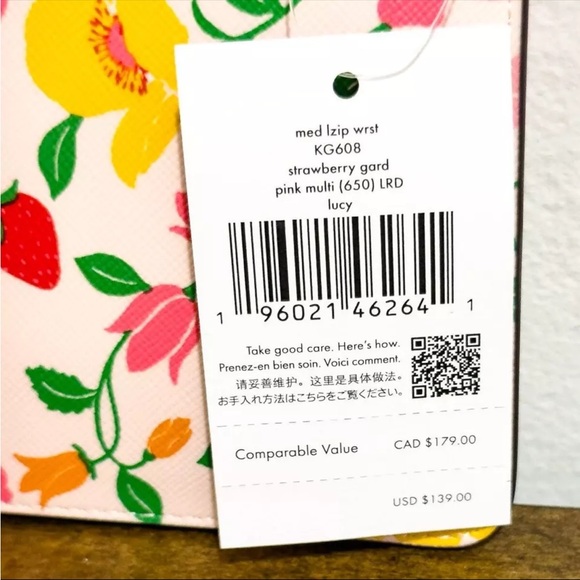 Kate Spade Lucy garden strawberry wallet wristlet medium pink 🍓limited edition - Picture 6 of 7